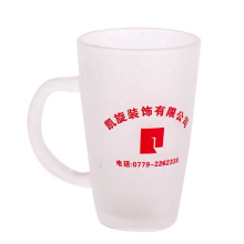 Custom glass water cup frosted coffee glass cup with logo 335ml with handle